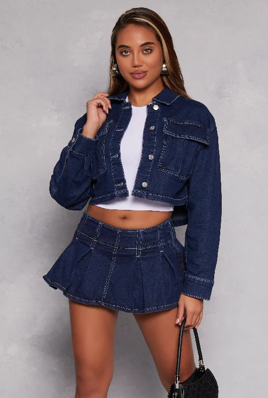 Almost Famous Flap Pocket Cropped Jean Jacket