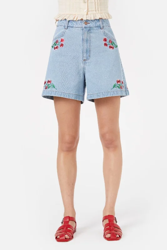 Poppy Embroidered Short