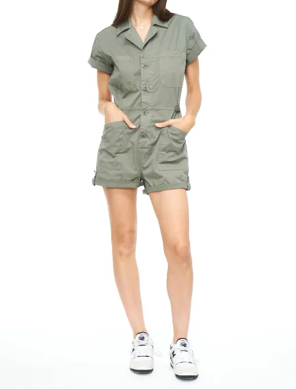 Parker Short Sleeve Romper In Colonel