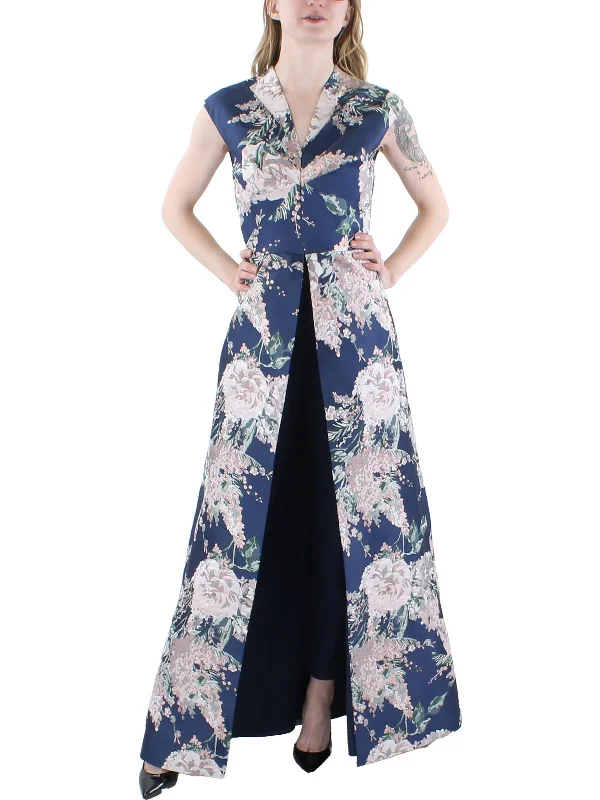 Pia Womens Floral Walk-Thru Jumpsuit