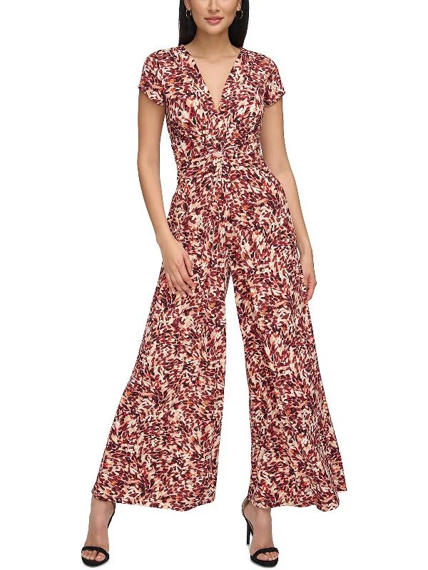 Womens Wide-Leg Twist Bodice Jumpsuit